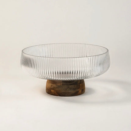 Bavary Line glazen schaal met acaciahouten voet | 20.5 cm