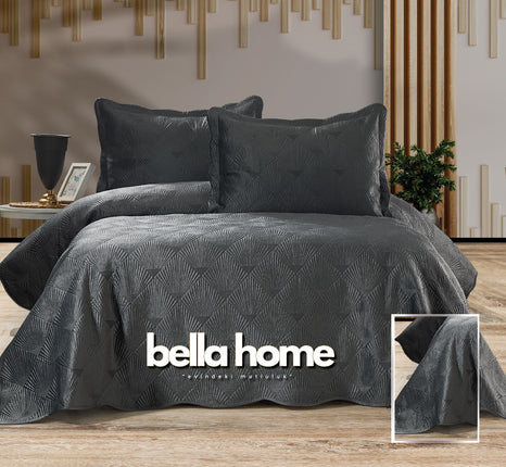 Bella Bella Home Arzen fluweel Bedsprei 2 persoons Antraciet