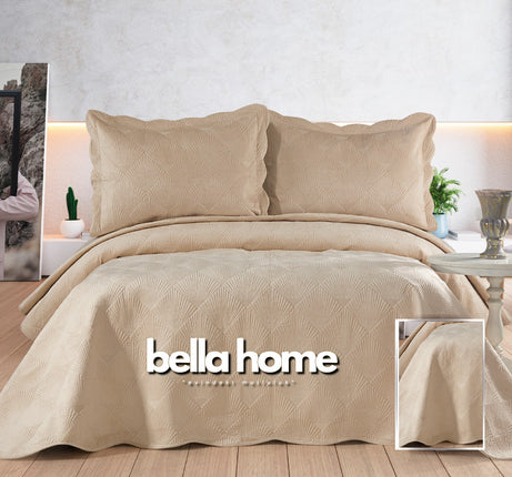 Bella Bella Home Arzen fluweel Bedsprei 2 persoons beige