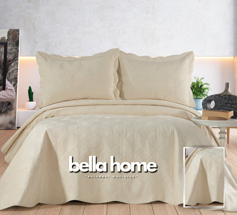 Bella Bella Home Arzen fluweel Bedsprei 2 persoons Cream
