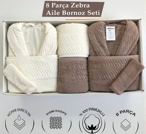 Bella Bella home Zebra Badjas Set Donker Beige - Cream 8 Delig