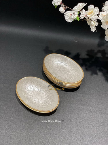BRICARD PORCELAIN Bricard Crispy Ovaal Kommenset 18 x 11 cm Wit - Goud 6 Delig