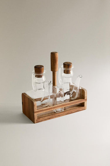 BVR Borosilicaatglas / acaciahout Olie, azijn, zout & peperset (Tafelset)