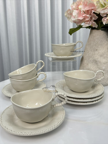 BVR Parel Koffieset 12 Delig | 6 Persoons Beige