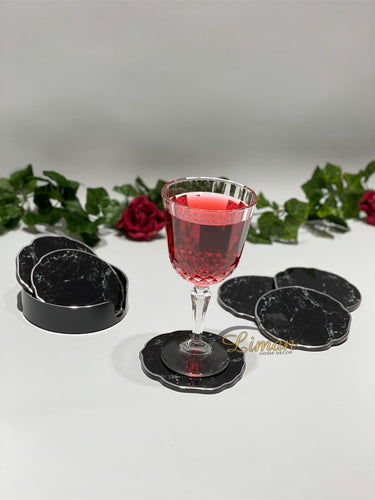 FUGURATO Fugurato Epoxy Style Zwart Marmer Zilver Glas Onderzetter Met Stand 7 DLG