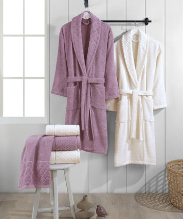 IPEKCE Ipekce 6 - Delige Badjas set Cream - Paars