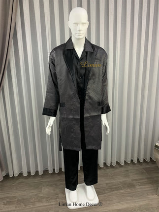 Liman Home Decor - Liman Online Batista 4 Delig Luxe Satijnen Mannen Pyama Set Zwart