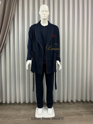 Liman Home Decor - Liman Online Batista 5 Delig Luxe Mannen Pyama Set Donker Blauw