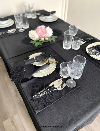 Liman Home Decor - Liman Online Cinar Tafelkleed Set Met Placemat Zwart 34 Delig