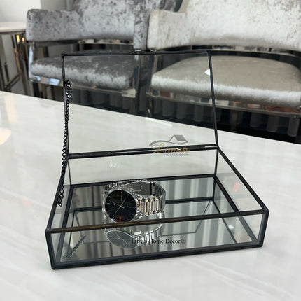 Liman Home Decor - Liman Online DOOS GLASS ZWART 22X14,5XH5,3CM METAAL