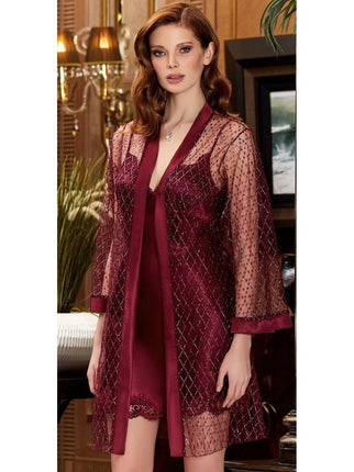 Liman Home Decor - Liman Online Jeremi Satijn Lingerieset 2 Delig Bordo