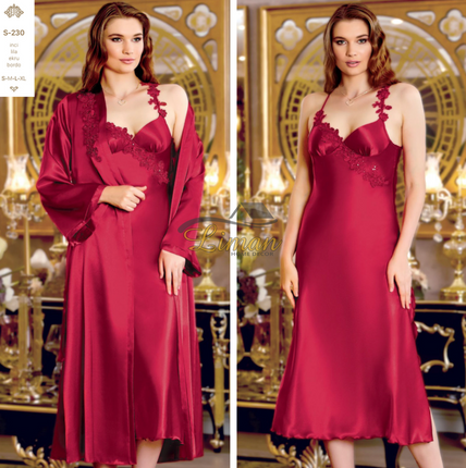 Liman Home Decor - Liman Online Jeremi Satijn Lingerieset 6 Delig Bordo