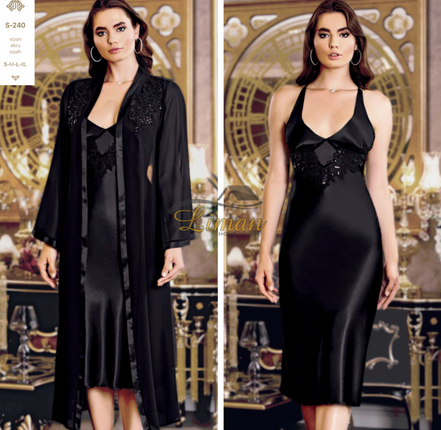 Liman Home Decor - Liman Online Jeremi Satijn Lingerieset 6 Delig Zwart