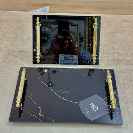 Liman Home Decor - Liman Online MARMER VERLOVINGSDIENBLAD GLAS ZWART | GOUD