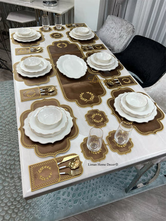 Liman Home Decor - Liman Online Placematset 19 Delig | 6 Persoons Bruin / Goud