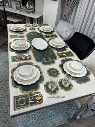 Liman Home Decor - Liman Online Placematset 19 Delig | 6 Persoons Groen