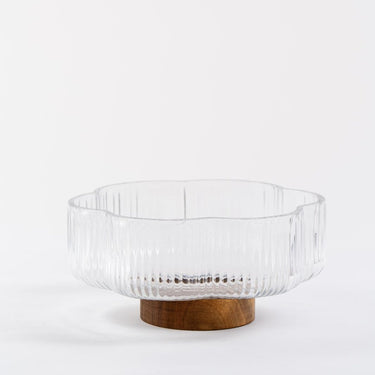 Liman Home Decor - Liman Online Rustic wood Flower glazen schaal met standaard 20,5cm