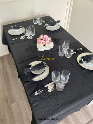 Liman Home Decor - Liman Online Sehzade Tafelkleed Set Met Placemat Zwart 34 Dlg