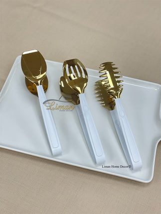 Liman Home Decor - Liman Online Titan Serveerset 3 Delig Wit - Goud