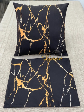 Liman Home Decor - Liman Online Zwart Marmeren patroon kussensloop 2 Stuks