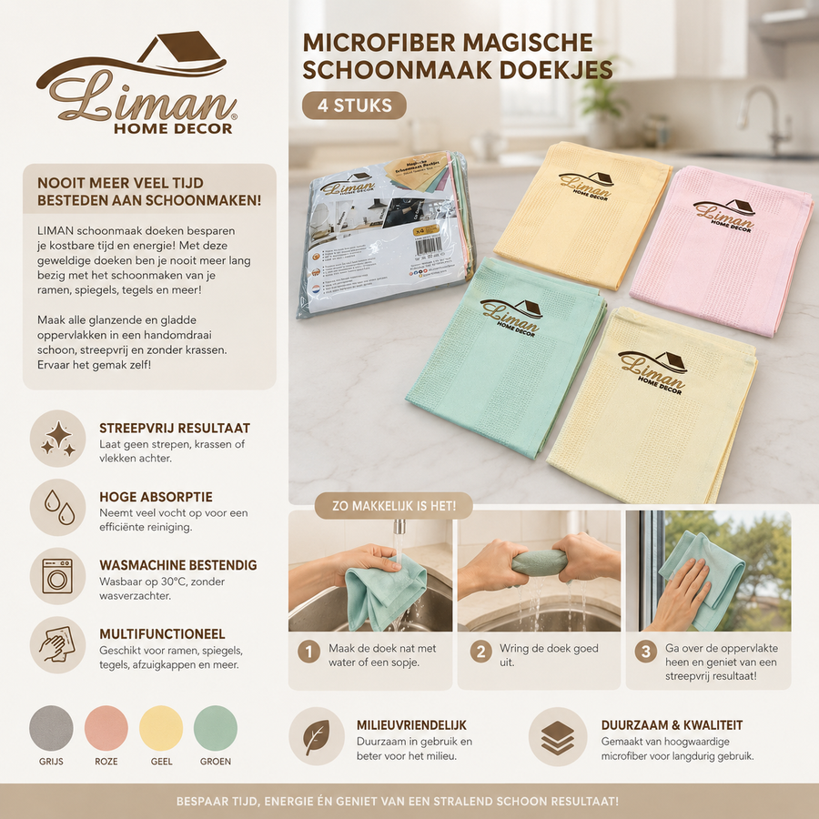 LIMAN Liman® Microfiber magische schoonmaak doekjes (4 stuks)