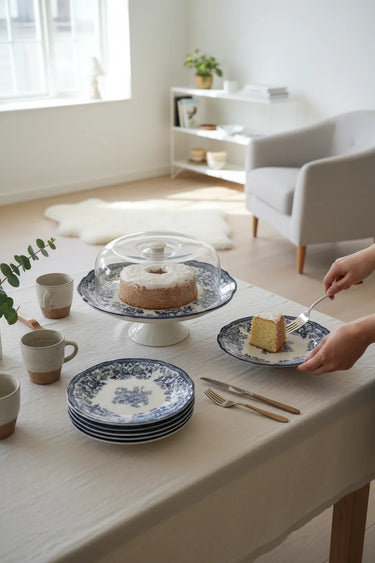 LIMAN New Vintage Navy Gebaksset ( gebakservies ) 8 Delig | 6 Persoons