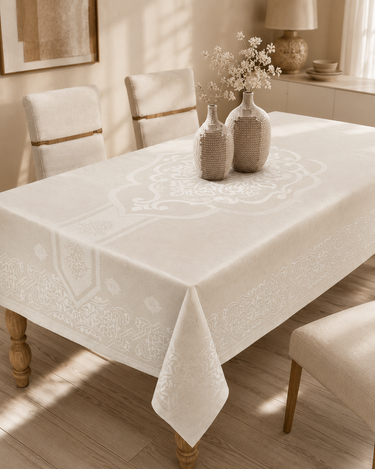 LimanOnline.com - Liman Home Decor Jumbo Tafelkleed Gebroken Wit Waterproof | 160 x 220 cm