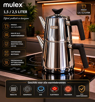 MLX MLX Theepotset 4-dlg - Turkse authentieke theepot RVS ( 1,5 / 2,5 Liter )