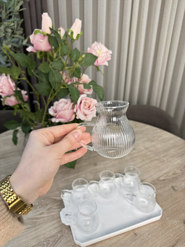 MULEX Ribbled Tombik Borosilikat Theeglazen met Handvat 6 Delig 200 ml