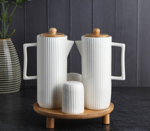 Perotti PRT LISBONE OLIE- AZIJNSET + ZOUT EN PEPER MET BAMBOE STAND 5 DLG