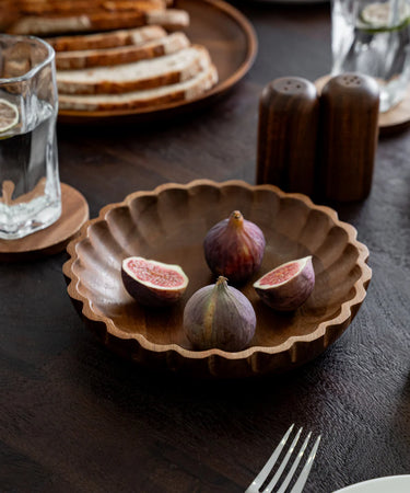 ZH Acacia houten serveerschaal geribbeld | 20 cm