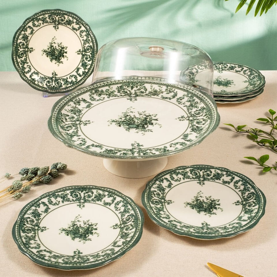 LIMAN New Vintage Green Gebaksset 8 Delig | 6 Persoons ( gebakservies )
