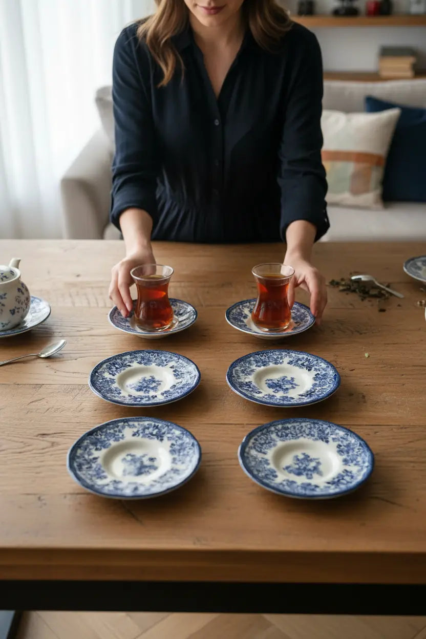 LIMAN New Vintage Navy Theeschotel | 6 delig