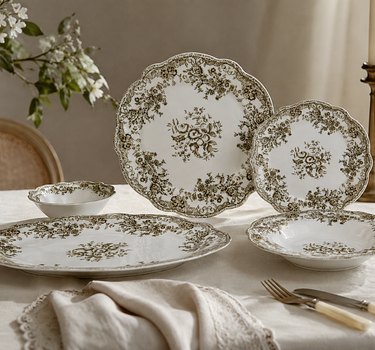 Brown Flora Serviesset 25 Delig | 6 Persoons Vintage ( Fleury - Cyril )