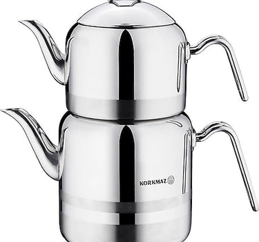Korkmaz Largo Theepotset 4-dlg - Turkse authentieke theepot RVS ( 2,3 / 4,2 Liter )