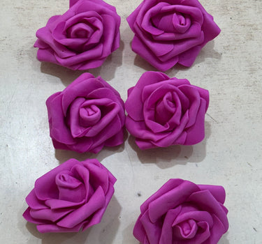 Kunstmatige rozenbloemkoppen – 6 stuks Donker Roze kunstrozen van schuim voor doe-het-zelf bruidsboeketten, tafeldecoraties, bloemstukken, feesten, babyshowers en woondecoratie (zonder steel, Donker Roze).
