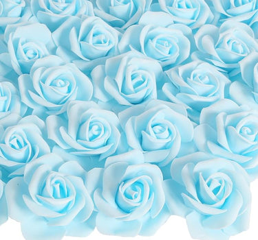 Kunstmatige rozenbloemkoppen – 6 stuks blauw kunstrozen van schuim voor doe-het-zelf bruidsboeketten, tafeldecoraties, bloemstukken, feesten, babyshowers en woondecoratie (zonder steel, Baby blauw).