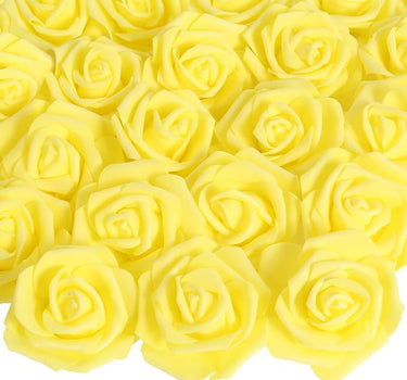 Kunstmatige rozenbloemkoppen – 6 stuks Geel kunstrozen van schuim voor doe-het-zelf bruidsboeketten, tafeldecoraties, bloemstukken, feesten, babyshowers en woondecoratie (zonder steel, Geel).