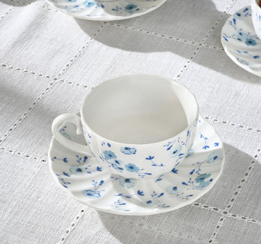 Karaca Blossom Bone China Theekopjes- en Schotelset, 12-delig, voor 6 personen, 220 ml, Blauw