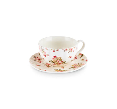 Karaca Blossom Bone China Teetassen- und Untertassen-Set, 12-teilig, für 6 Personen, 220 ml, Rot

