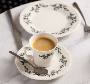 Flower Retro black Espresso- / mokkaset 12-Delig | 6-Persoons