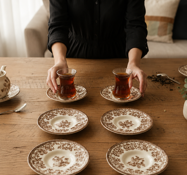 New Vintage Brown Teeuntertassen | 6-teilig