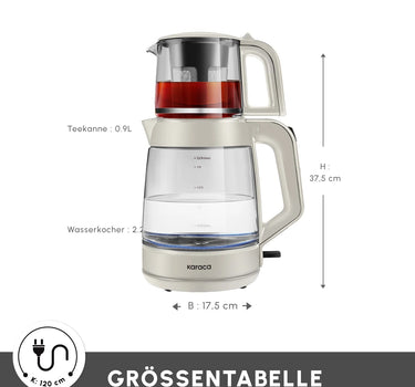 Karaca Glass Tea XL Théière et Bouilloire en Verre 2-en-1 Starlight