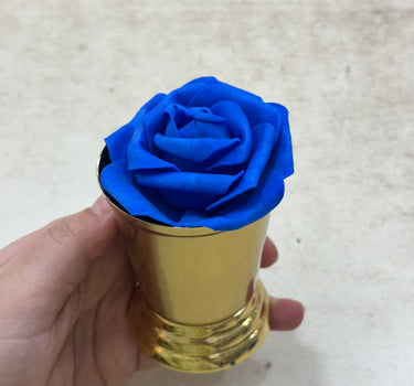 Kunstmatige rozenbloemkoppen – 6 stuks Donker blauw kunstrozen van schuim voor doe-het-zelf bruidsboeketten, tafeldecoraties, bloemstukken, feesten, babyshowers en woondecoratie (zonder steel, Donker Blauw).