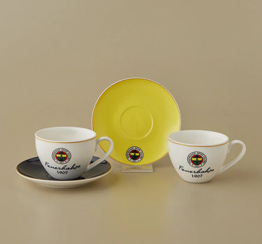 Karaca x Fenerbahce Lizenzierte Nescafé-Tee-Tassen mit Untertassen – 2 Personen, 220 ml

