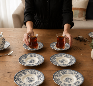 New Vintage Set de soucoupes à thé anthracite | 6 pièces