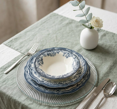New Vintage Serviesset antraciet 24 Delig | 6 Persoons - Bloemenpatroon - ( Cyril - Fleury - Flora )