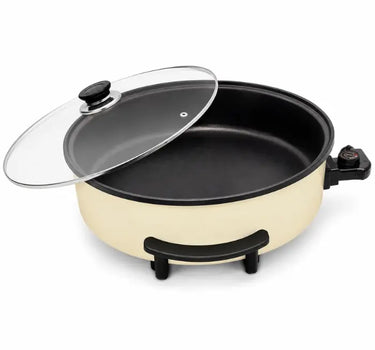Pizzapan - Cream - XL pizzapan - XL pan met thermostaat - 5 standen - XL pan - Hapjespan - Multifuctionele pan - 42 cm ø - Pan - Groot braadoppervlak - Elektrische braadpan - Glazen deksel - Hoge kwaliteit