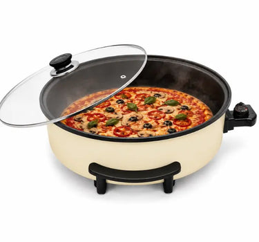 Pizzapan - Cream - XL pizzapan - XL pan met thermostaat - 5 standen - XL pan - Hapjespan - Multifuctionele pan - 42 cm ø - Pan - Groot braadoppervlak - Elektrische braadpan - Glazen deksel - Hoge kwaliteit