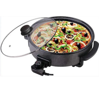 Pizzapan - XL pizzapan - XL pan met thermostaat - 5 standen - XL pan - Hapjespan - Multifuctionele pan - 42 cm ø - Pan - Groot braadoppervlak - Elektrische braadpan - Glazen deksel - Hoge kwaliteit